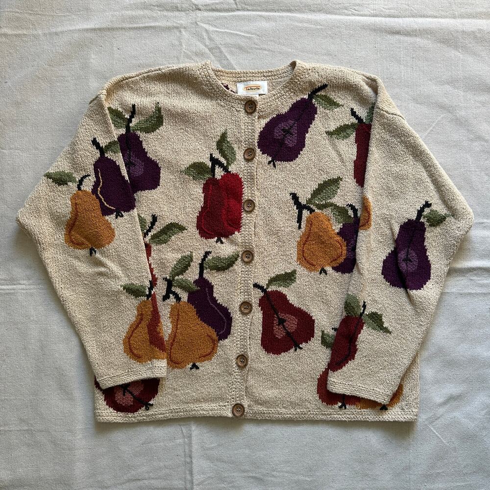Vintage Talbots Pear Sweater Cardigan Cotton Women's Medium Adorable